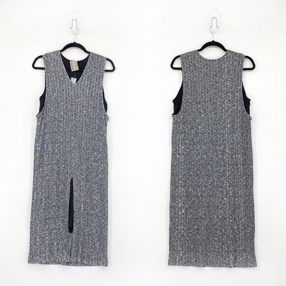 Anthropologie Dolan Women L P Petite Layered Luna Dress Gray Midi Knit Rib NEW - Picture 1 of 7